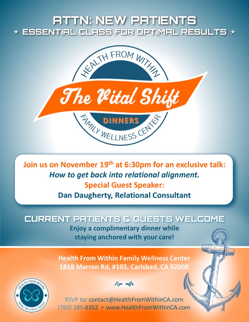 Health From Within flyer for The Vital Shift dinner talk